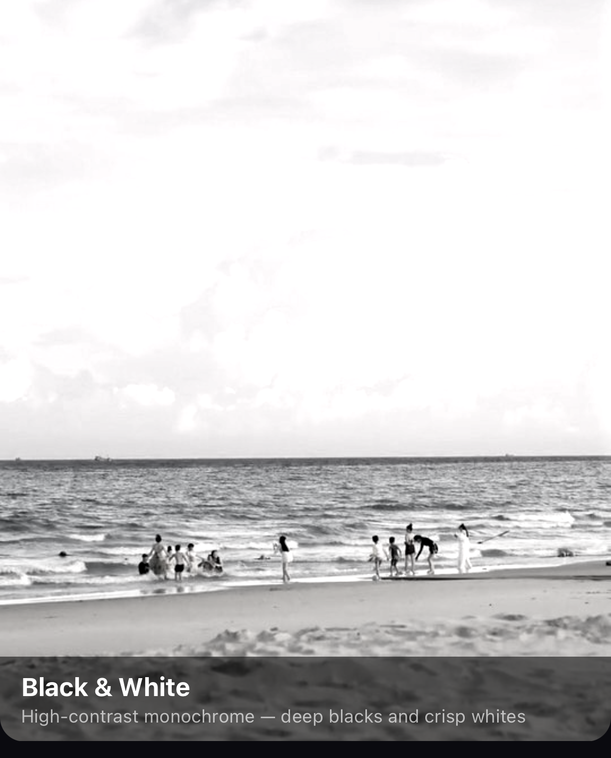 The beach clip with the high-contrast black and white filter