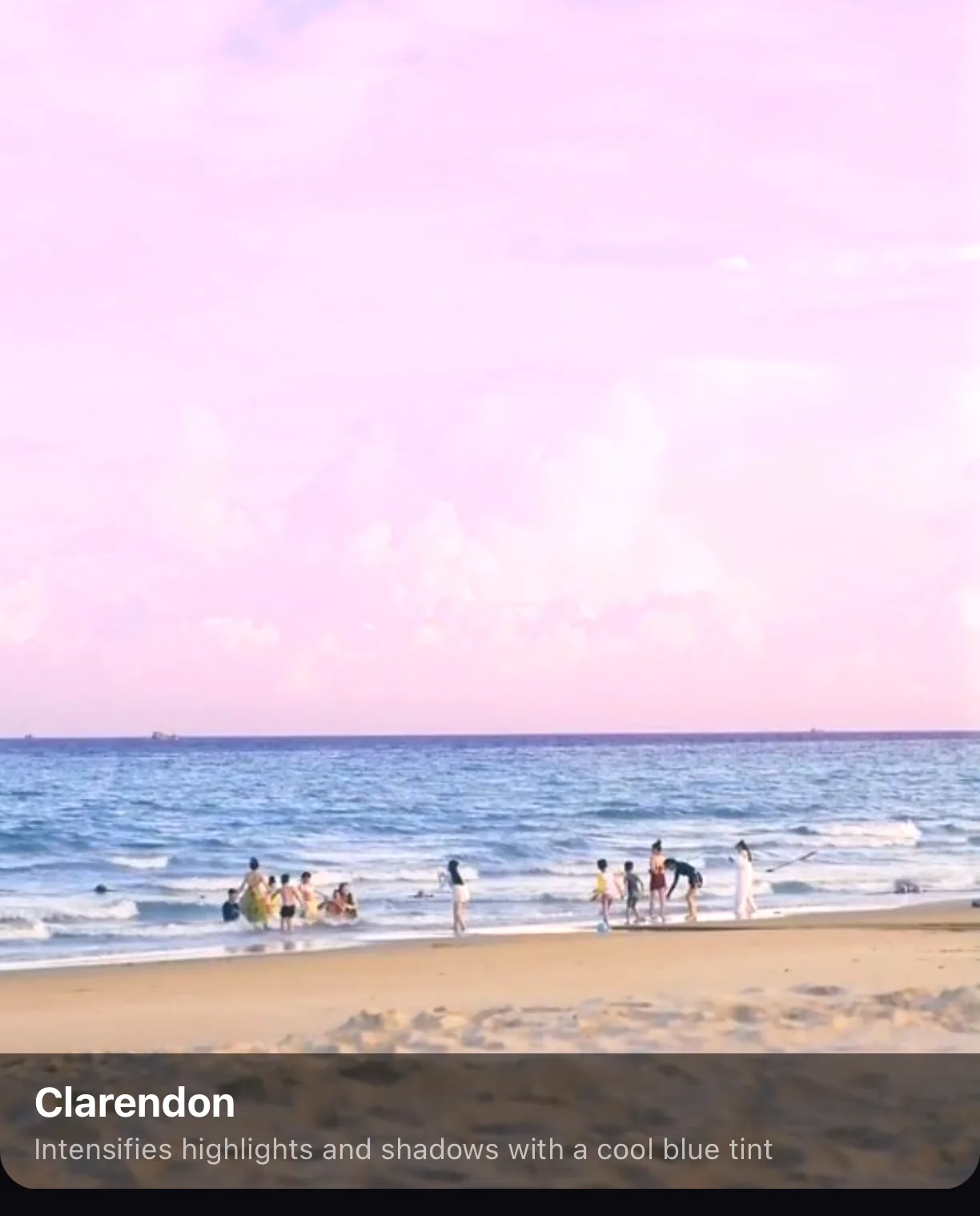 The beach clip with the Clarendon filter