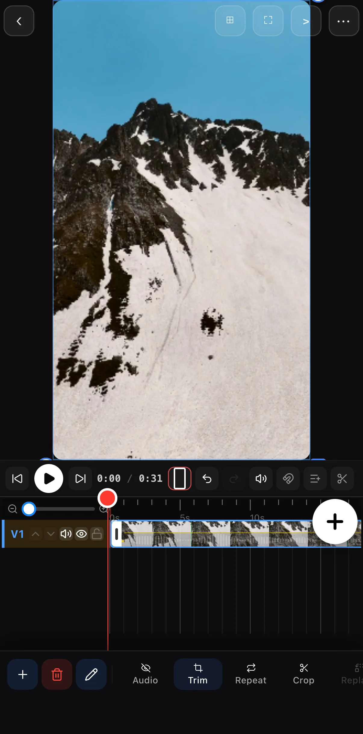 A selected video clip on the timeline with the clip toolbar and the pinned pencil Edit button