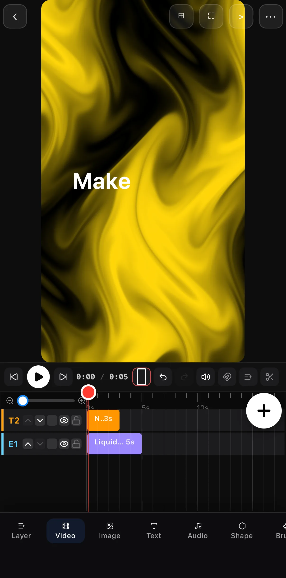 The canvas paused mid-reveal: only the first word, Make, of the line Make it move has landed over a gold liquid-chrome background