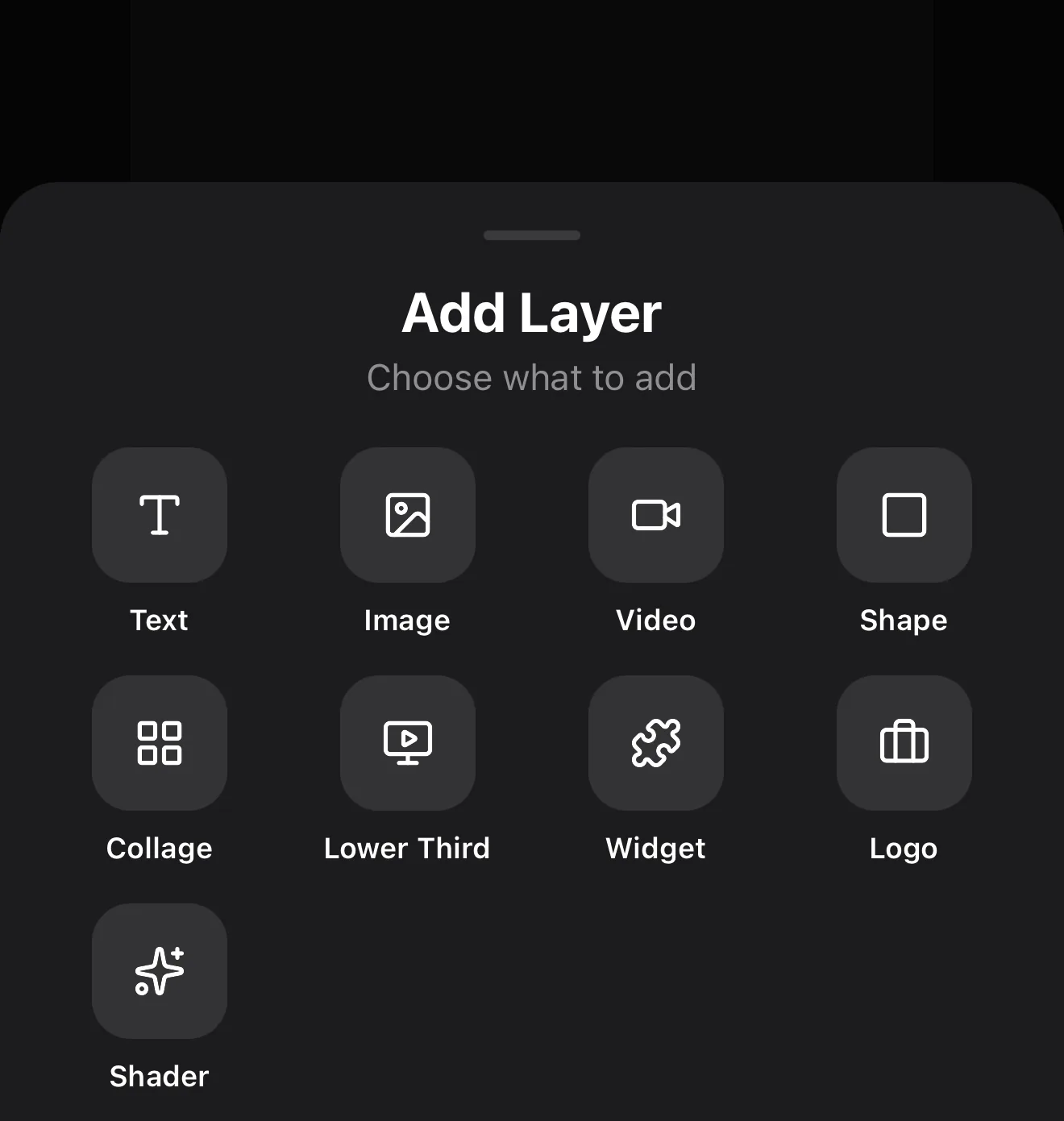 The Add Layer sheet with the Video option highlighted