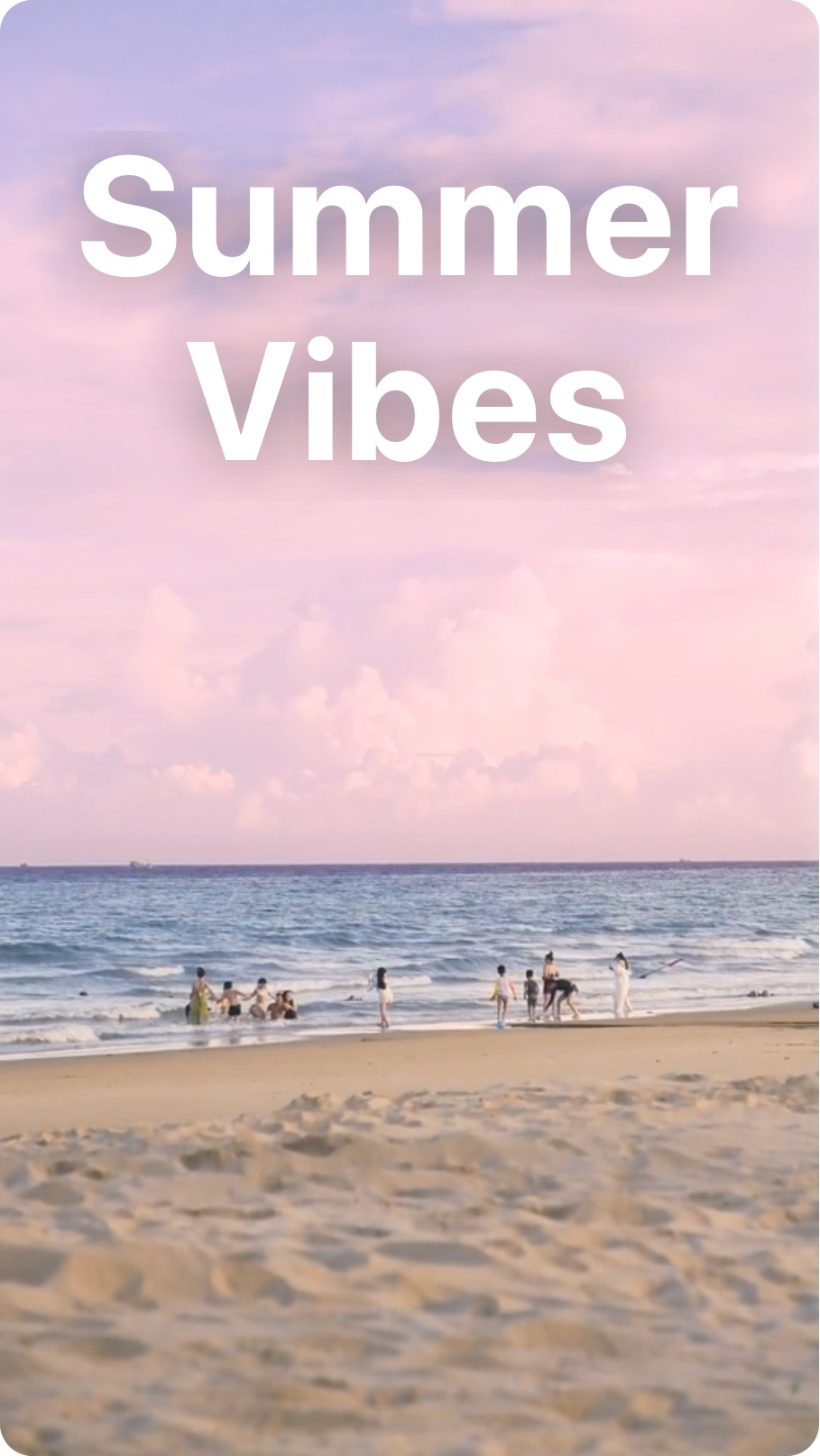 A bold title over a beach clip on a phone video editor