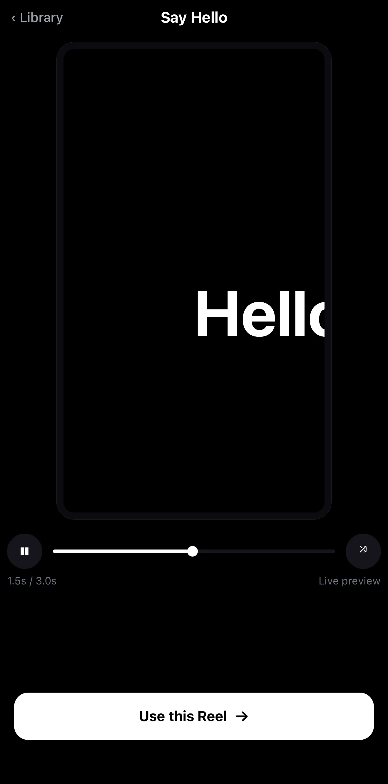 A Reel playing its live preview with a Use this Reel button